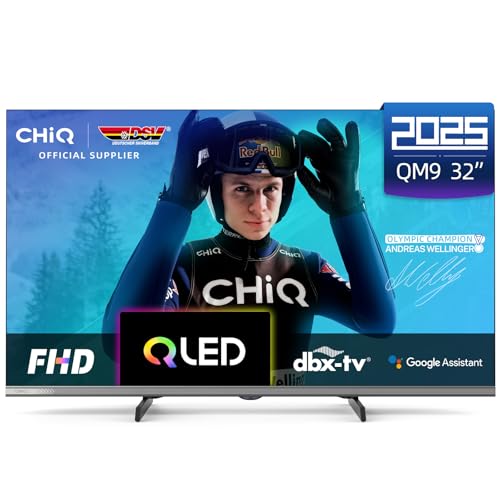 CHIQ Fernseher 32 Zoll FHD, QLED, HDR10, Google TV, Dolby Audio, dbx-tv, Triple Tuner, WLAN, 2.4G/5G, Google Assistant, Schwarz, 2025