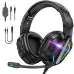 Krysenix PG2 RGB Gaming Headset für PS4, PS5, PC, Xbox, Nintendo Switch, Ps5 Gaming Headset mit Mikrofon, Xbox Gaming Kopfhörer mit LED, Noise Cancelling Kopfhörer mit 3.5mm Klinke,Reines Schwarz