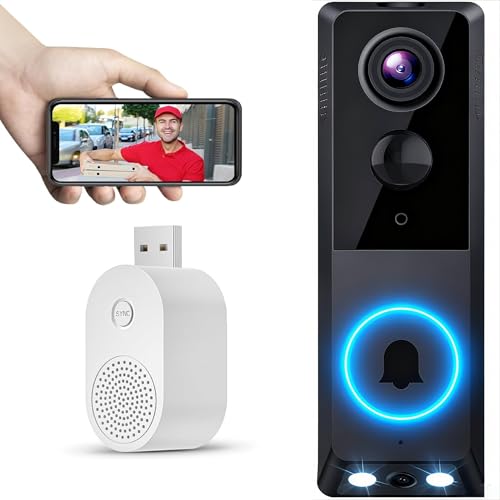 Carehabi Türklingel mit Kamera, 2.4GHz WLAN, 1080P HD Video Türklingel Kabellos, IP65 Wasserdicht Haustürklingel, 120° HD Kamera, Vollfarbige Nachtsicht, PIR Personenerkennung, Zwei-Wege-Gespräch