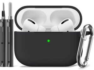 Inesore Compatible with Airpods Pro 1st/2nd Generation hülle Cover, Silicone Protective Case for Apple Airpods Pro 2 USB-C Charging Case with Cleaner Pen, for Women Men-Black