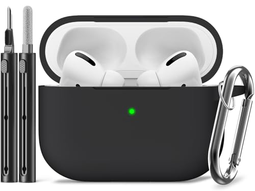 Inesore Compatible with Airpods Pro 1st/2nd Generation hülle Cover, Silicone Protective Case for Apple Airpods Pro 2 USB-C Charging Case with Cleaner Pen, for Women Men-Black
