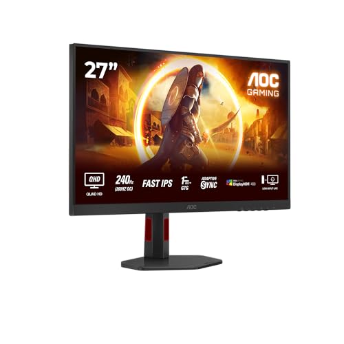 AOC Gaming Q27G4ZR – 27 Zoll Quad HD Monitor, 240 Hz, 1 ms, G-Sync comp., HDR400 (2560 x 1440, 2X HDMI 2.0, DisplayPort 1.4) schwarz-rot
