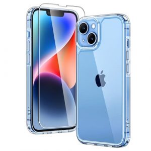 TAURI f&uuml;r iPhone 14 H&uuml;lle 6,1" mit Panzer Schutz Glas Folie, Schutz nach Milit&auml;rstandard, [Anti-Vergilbung] Sto&szlig;fest Transparent Handyh&uuml;lle - Durchsichtig