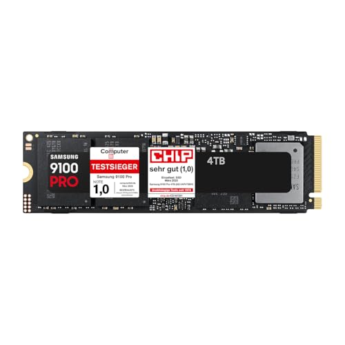 Samsung 9100 PRO NVMe M.2 SSD, 4 TB, PCIe 5.0, 14.800 MB/s Lesen, 13.400 MB/s Schreiben, Interne SSD für Gaming, Videobearbeitung und AI, Schwarz, MZ-VAP4T0BW