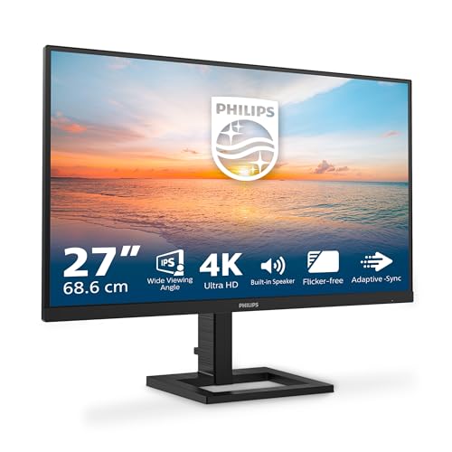 Philips Monitors 27E1N1800AE – 27 Zoll Ultra HD Monitor, Lautsprecher, höhenverstellbar, HDR10 (3840×2160, 60 Hz, HDMI 2.0, DisplayPort 1.4) schwarz