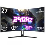 Amzfast Curved Gaming Monitor 27 Zoll, 240Hz(DP), FHD(1920x1080), sRGB 130%, DCI-P3 98%, VA Panel 1500R, 1ms GtG, Adaptive Sync, Eye-Care, VESA 100x100, HDMI 2.0/DP 1.4 mit DP-Kabel - AMZG27C1 Pro