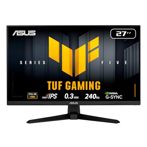 ASUS TUF Gaming VG279QM5A 27 Zoll Full HD Monitor (240 Hz, 0.3ms GtG, G-Sync, FreeSync, Adaptive Sync, ELMB, GameFast Input, HDR10, Fast-IPS Panel, 16:9, 1920×1080, DisplayPort, HDMI, Speaker)