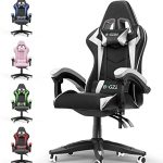 bigzzia Gaming Stuhl Ergonomisch Gaming Chair mit Lendenkissen und Kopfstütze, Gamer Stuhl Höhenverstellbar, Pc Stuhl für Erwachsene Mädchen Junge, Schwarz-weiß