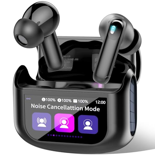 QXUFV Bluetooth Kopfhörer mit Touchscreen, In Ear Kopfhörer Kabellos Bluetooth 5.4 mit ANC/ENC Noise Cancelling Mic, 48Std Tiefer Bass Earbuds mit 5 EQ-Modi, USB-C, IP7 Wasserdicht Ohrhörer, Schwarz