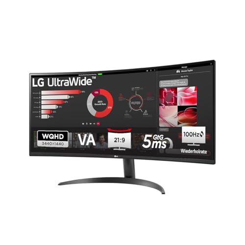 LG Electronics 34WR50QK-B.AEU UltraWide 1800R Curved QHD Monitor 34″, 3440 x 1440, 21:9, 5ms GtG, 100 Hz, HDR10, 99% sRGB, PBP-Modus, OnScreen Control, AMD FreeSync – Schwarz