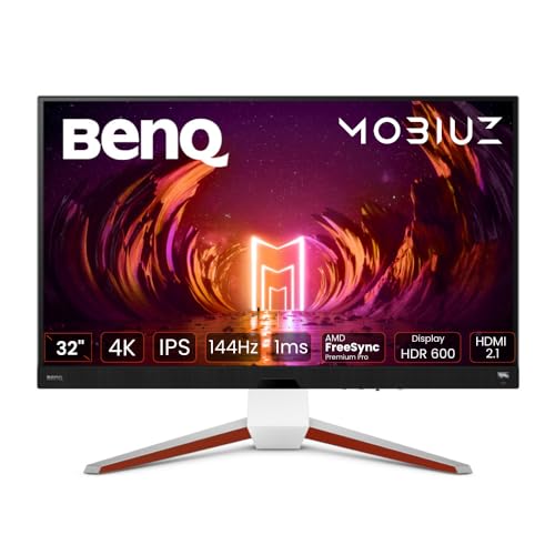 BenQ MOBIUZ EX3210U Gaming Monitor Weiß 32" 4K UHD IPS, 144Hz, 1ms, HDMI 2.1, FreeSync, HDR600, 98% P3, 99% Adobe RGB, Eye-Care, Fernbedienung, Kompatibel mit PS5/Xbox Series X 4K bei 120Hz