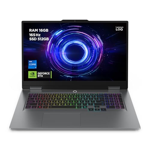 Lenovo LOQ Gaming AI Laptop | 17.3" Full HD 165Hz Display | NVIDIA GeForce RTX 5070 | Intel Core i7-14700HX | 16GB RAM | 512GB SSD | Win11 | QWERTZ | 24-Zonen-RGB-Tastatur | Grau | 3 Monate GamePass