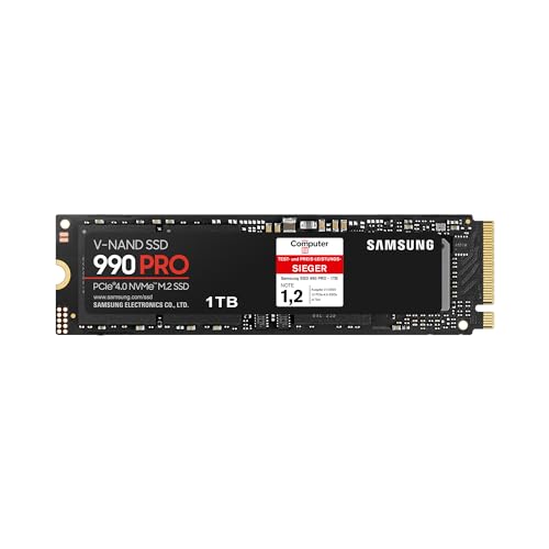 Samsung 990 PRO NVMe M.2 SSD , 1 TB, PCIe 4.0, 7.450 MB/s Lesen, 6.900 MB/s Schreiben, Interne SSD für Gaming und Videobearbeitung, Schwarz, MZ-V9P1T0BW