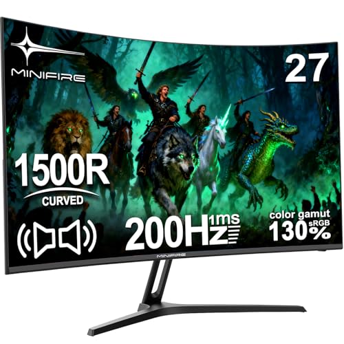 Minifire Gaming Curved Monitor 27 Zoll 200Hz 1Ms 13 sRGB Monitor mit Sprecher 1920 * 1080 VA Panel （MFG27C1 mit HDMI-Kabel）