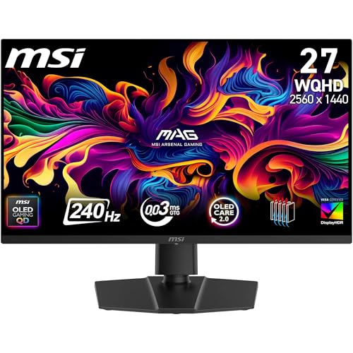 MSI MAG 273QP QD-OLED X24 26,5-Zoll-WQHD-Gaming-Monitor – 2560 x 1440 Quantum Dot OLED Panel 240 Hz / 0,03 ms, 99% DCI-P3, ΔE≤2, DisplayHDR True Black 400, DP 1.4a, HDMI 2.1