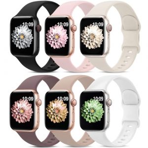 AMSKY 6 Stück Silikon Sport Armbänder Kompatibel mit Apple Watch Armband 44mm 40mm 46mm 42mm 41mm 45mm 38mm 49mm Damen Herren, Weiche Band Kompatibel mit iWatch Armband 11 10 9 8 7 6 5 4, SE 3 2 1