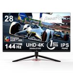 Smart Tech 28 Zoll UHD(3840 x 2160) 4K 144Hz Gaming Monitor Rapid IPS Panel, 1ms MPRT，130% sRGB Farbraum，DisplayHDR™ 400， AMD FreeSync™, mit Lautsprecher, VESA, HDMI, USB Typ-C, DP - Schwarz