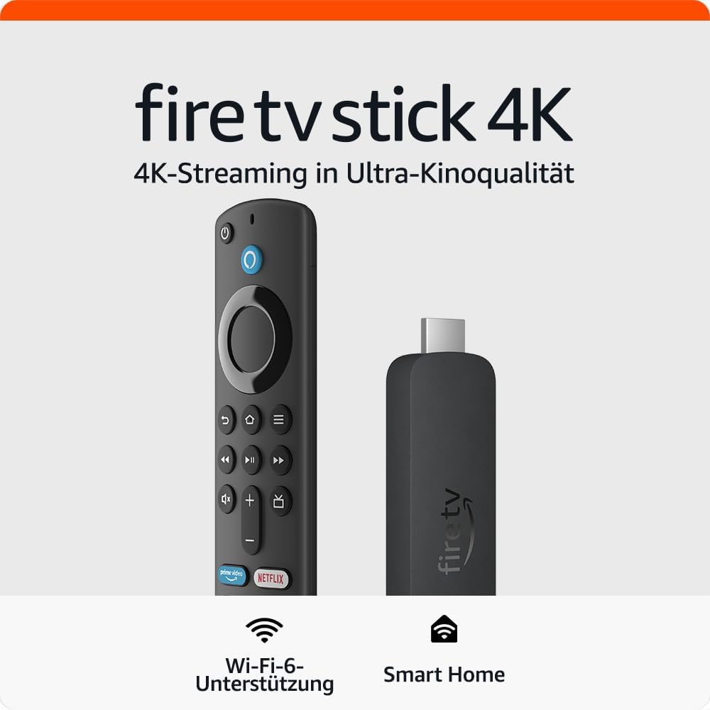 Zertifiziert und generalüberholt Amazon Fire TV Stick 4K, mit Unterstützung für Wi-Fi 6 sowie Streaming in Dolby Atmos und HDR.