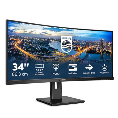 Philips 345B1C – 34 Zoll WQHD Curved Monitor, höhenverstellbar (3440×1440, 100 Hz, HDMI, DisplayPort, USB Hub) schwarz