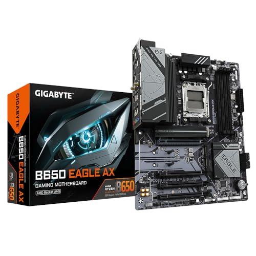 GIGABYTE B650 Eagle AX Mainboard – AMD Ryzen 9000er-Serie, 12+2+2 Phasen VRM, bis zu 7600 MHz DDR5 (OC), 1xPCIe 5.0 + 2xPCIe 4.0 M.2, GbE LAN, WiFi 6E, USB 3.2 Gen 2