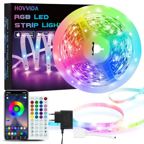 HOVVIDA LED Strip 5M, 30 LEDs/Meter, 1x5M, 150 LED, RGB LED Streifen, APP und Fernbedienung, Musikmodus, Timing-Modus, LED für Zimmer, Wohnzimmer, Küche, Schlafzimmer, Bar, Party