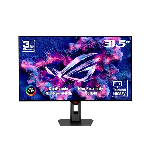 ASUS ROG Strix OLED XG32UCWMG (32 Zoll 4K UHD Gaming Monitor, Dual-Modus 4K bei 240 Hz FHD bei 480 Hz, 0.03ms, Sync-Tech, HDR 400 TB - QD-OLED, 16:9, 3840x2160, DP, HDMI, 15W USB-C, USB-Hub)