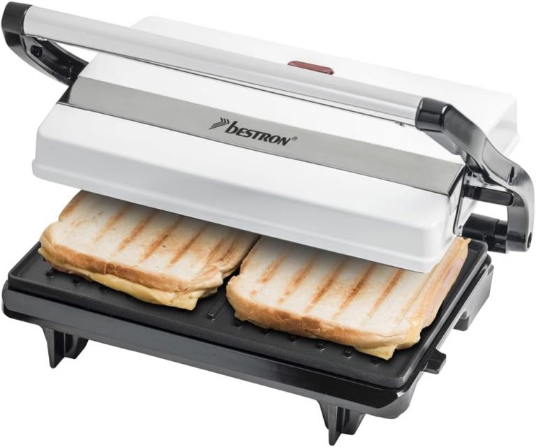 Bestron Kontaktgrill mit Auffangschale, Sandwichmaker mit Cool-Touch-Handgriff, Paninimaker mit Antihaftbeschichtung, 700 Watt, APM123W, Farbe: Weiß11.99€ ➡️ https://www.amazon.de/dp/B07GFK7N4H/?tag=preisfehlerheute-21