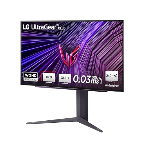 LG Electronics 27GS95QE-B.AEU Ultragear™ OLED Gaming Monitor 27″, 2560 x 1440, 16:9, 0,03 ms GtG, 240 Hz, HDR10, DisplayHDR™400 True Black, DCI-P3 98,5%, NVIDIA G-Sync™, AMD FreeSync™ – Schwarz