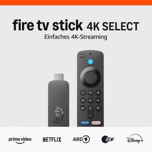 Amazon Fire TV Stick 4K Select (neueste Generation), beginne mit dem Streamen in 4K, Hunderttausenden von Filmen und Serienfolgen sowie kostenlosem Live-TV