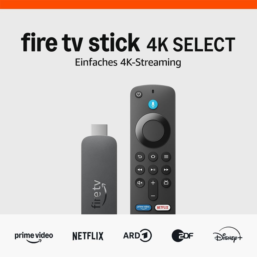 Amazon Fire TV Stick 4K Select (neueste Generation), beginne mit dem Streamen in 4K, Hunderttausenden von Filmen und Serienfolgen sowie kostenlosem Live-TV