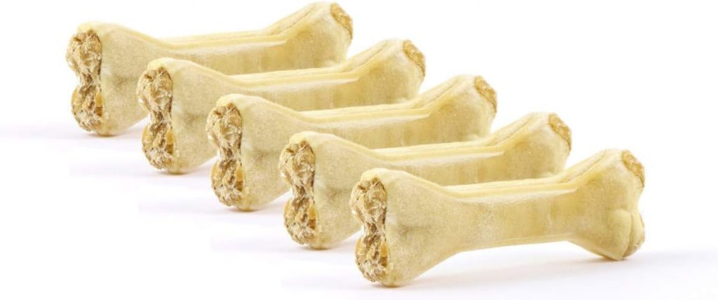 DOGBOSS 10 Natur Kauknochen Hundeknochen, Rinderhaut mit Lamm, 5 Stück 12 cm