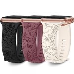 AMSKY 3 Stück Floral Gravierte Band Kompatibel mit Apple Watch Armband 40mm 44mm 42mm 46mm 41mm 45mm 38mm 49mm Damen, Silikon Kompatibel mit iWatch Armband Series 11 10 9 8 7 6 5 4, SE 3 2 1