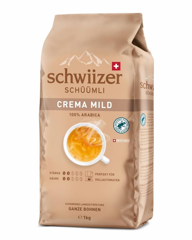 Schwiizer Schüümli Crema Mild, 100 Prozent edle Arabica Kaffeebohnen, fruchtig-nussig, für Vollautomaten, Stärke 2/5, helle Röstung, Rainforest Alliance-zertifiziert, 1kg13.08€ statt 21.99€➡️ https://www.amazon.de/dp/B006G0EX1U/?tag=preisfehlerheute-21
