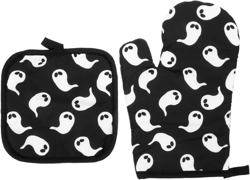 Kichvoe 2 Stück Halloween-Ofenhandschuhe Tischmatte Wärmedämmhandschuhe Für Die Küche (Schwarz)3.19€