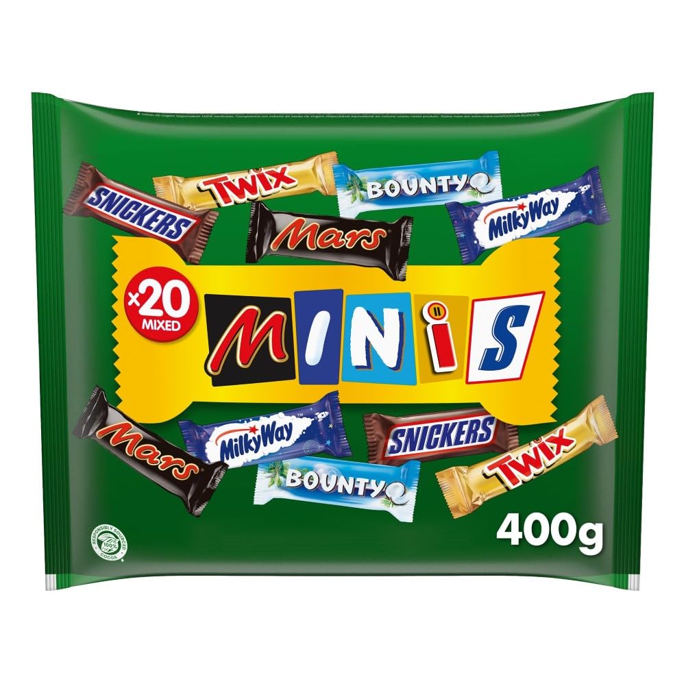 Mixed Minis Schokolade Großpackung, 20 Mini-Schokoriegel Snacks(Mars, Snickers, Bounty, Twix, Milky Way), als Süßigkeiten, Schokoladen Geschenk, Süßigkeiten Box,400g3.79€ ➡️ https://www.amazon.de/dp/B01F52IW0M/?tag=preisfehlerheute-21