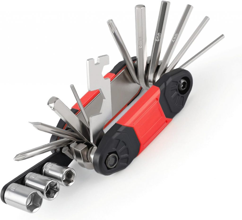 Fahrradwerkzeug für Unterwegs, Klein Tools, Multitool Fahrrad, Faltbare Werkzeugset, Schnellzugriff auf der Hasse einer Taste Kann als Längs und 16 in einem Satz von Werkzeugen (Rot)2.99€ ➡️ https://www.amazon.de/dp/B0F475SFMH/?tag=preisfehlerheute-21