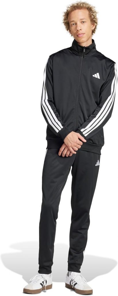 adidas Herren SPORTSWEAR BASIC 3 STRIPES TRICOT TRACKSUIT, Black, M