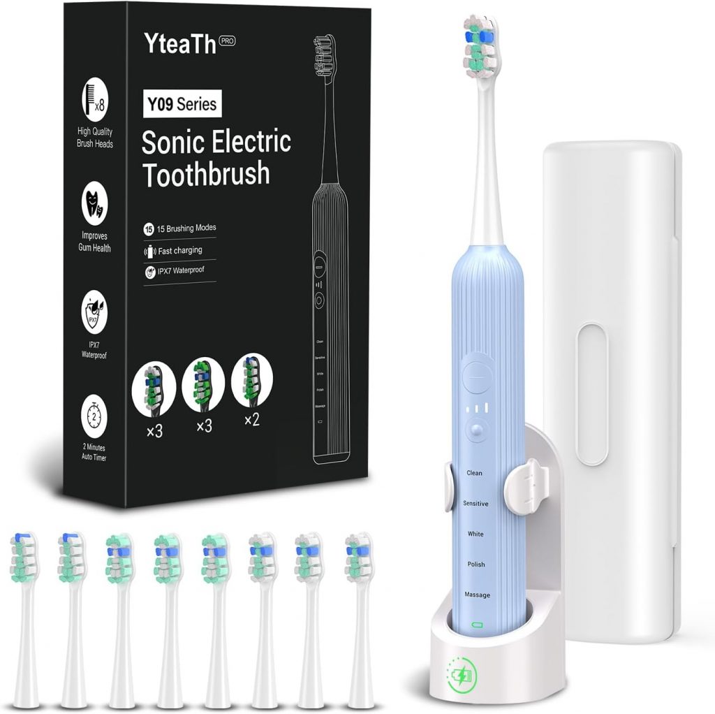 Elektrische Zahnbürste, Schallzahnbürste für Erwachsene und Kinder, Electric Toothbrush mit 5 Putzmodi 3 Intensitätsstufen Integrierter Timer und 8 Zahnbürstenköpfen, Reiseetui, Hellblau9.99€ ➡️ https://www.amazon.de/dp/B0DS2HC42N/?tag=preisfehlerheute-21