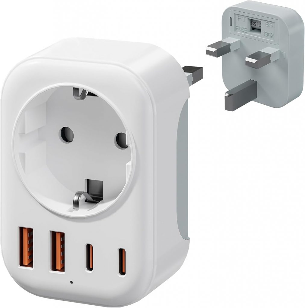 Bigfish Adapter England Deutschland Stecker mit 2 USB-C & 2 USB-A(3.4A), UK Adapter, Steckdosenadapter England, Reiseadapter UK Typ G für EU zu England/Schottland/Irland/Dubai/Maldives7,44€ statt 8,99€➡️ https://www.amazon.de/dp/B0FC2DJFKR/?tag=preisfehlerheute-21
