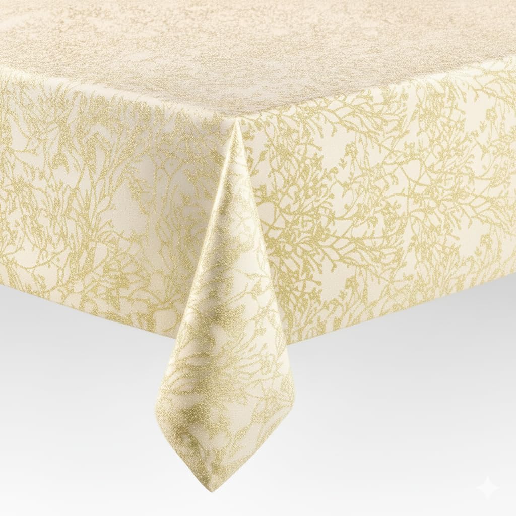 Hochwertige Tischdecke mit Saumrand Harmony Lurex Gold Rund 140 cm pflegeleicht