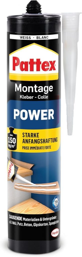 Pattex Montagekleber Power, Baukleber mit starker Anfangshaftung, Kraftkleber für saugende Materialien, Kleber für innen & außen, 1 x 370g4,18€ statt 7,49€➡️ https://www.amazon.de/dp/B00I3IQSP2/?tag=preisfehlerheute-21