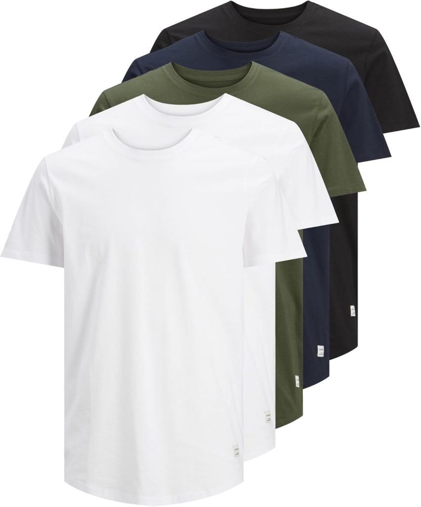 Jack & Jones Herren Jjenoa Tee Crew Neck 5pk MP T Shirt, White/Detail:2 White – 1 Black Navy -1forest, XXL EU