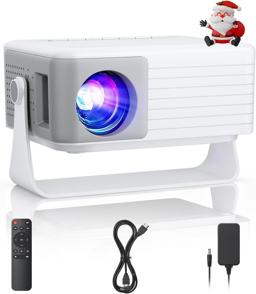 👑 Mini Beamer [Auto Keystone & 2025 Upgraded] AKIYO O1 Beamer Klein 1080P Unterstützt 360° Drehbarem, 15000L Projektor für Heimkino, 5Zoom Outdoor Projector Kompatibel mit Smartphone/TV Stick/HDMI/USB