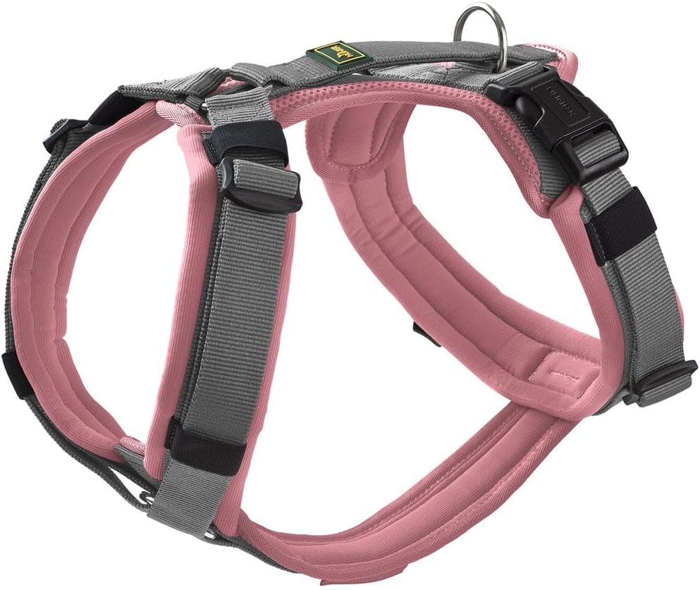 HUNTER Hundegeschirr Maldon UP, Farbe: Altrosa/grau, weich gepolstert & komfortabel, stark reflektierend durch 3M Scotchlite, 4-Fach verstellbar, mit gepolstertem Griff (ab S-M), Größe: M-L