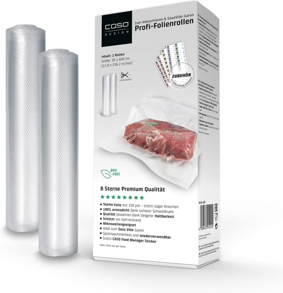 CASO 8 Sterne Profi- Folienrollen 30×600 cm / 2 Rollen, Vakuumierbeutel für alle Vakuumierer, sehr stark & reißfest ca. 150µm, Vakuumbeutel Lebensmittel Vakuumiergerät, Sous Vide, BPA-frei9,84€ statt 19,99€➡️ https://www.amazon.de/dp/B000OXME9S/?tag=preisfehlerheute-21