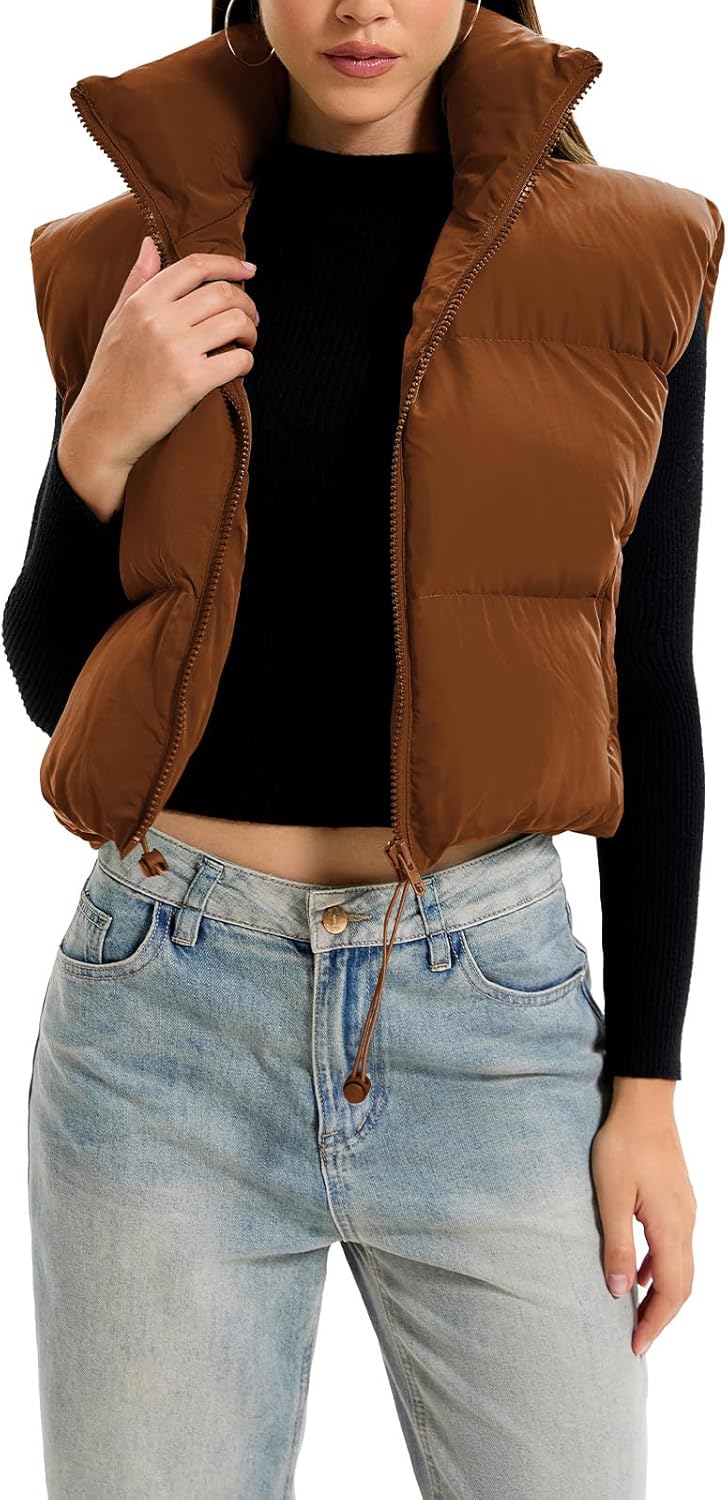 OYIGELZ Damen Steppweste Fashion Stehkragen Reißverschluss Kurze Female Weste Gefütterte Pufferweste Jacken Mäntel(Braun-W,L)8.40€ ➡️ https://www.amazon.de/dp/B0DF78X5K8/?tag=preisfehlerheute-21