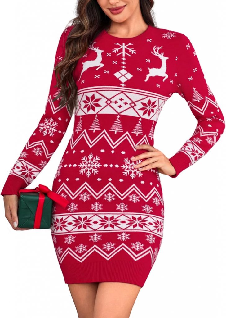 Aottori Weihnachtskleid Damen Elegant Langarm Weihnachts Winterkleid Rundhals Festliches Pulloverkleid mit Schneeflocke und Rentier für Weihnachtsfeier Party Rot L19,99€ statt 39,99€➡️ https://www.amazon.de/dp/B0FM44L3T4/?tag=preisfehlerheute-21