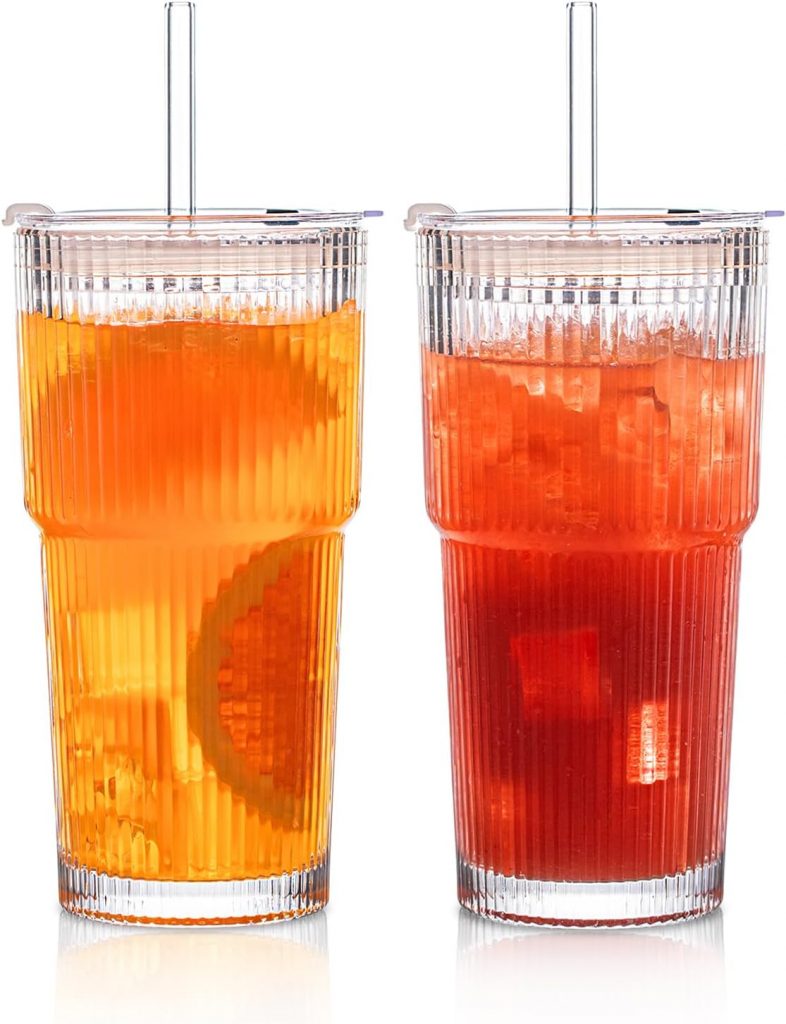 INSETLAN 2 Stück 600ml Gerippte Glasbecher mit Deckel und Strohhalm, dickwandige und robuste Smoothie Becher aus hochwertigem Glas, luftdichtes und wasserdichtes Design, ideal als Kaffee8.99€ ➡️ https://www.amazon.de/dp/B0DJQQ2F78/?tag=preisfehlerheute-21