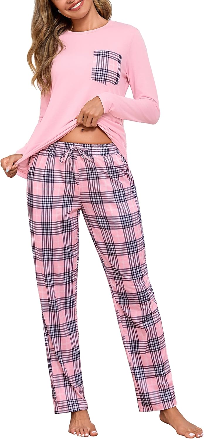 Aseniza Schlafanzug Damen Lang Pyjama Set Baumwolle Nachtwäsche Winter Zweiteiliger Schlafanzüge Hausanzug mit Karierte Hose Rosa, M9,99€ statt 23,99€➡️ https://www.amazon.de/dp/B0FLNCMN5P/?tag=preisfehlerheute-21