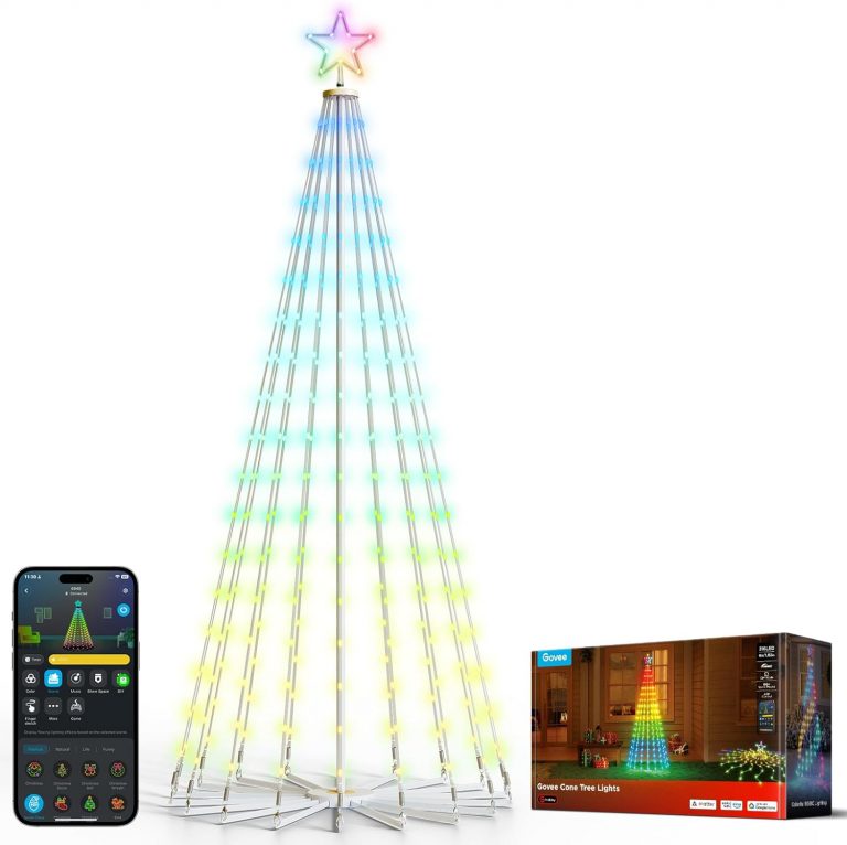 Govee Christmas Cone Tree Lights, 1,82m 316 LEDs RGBIC-Lichterkette mit Intelligenter App-Steuerung, 82+ Szenenmodi, IP67-Wasserdichte Weihnachtsbaum Kegelform für Halloween und Weihnachten, Weiß129,99€ statt 169,99€➡️ https://www.amazon.de/dp/B0F9YD3NC5/?tag=preisfehlerheute-21